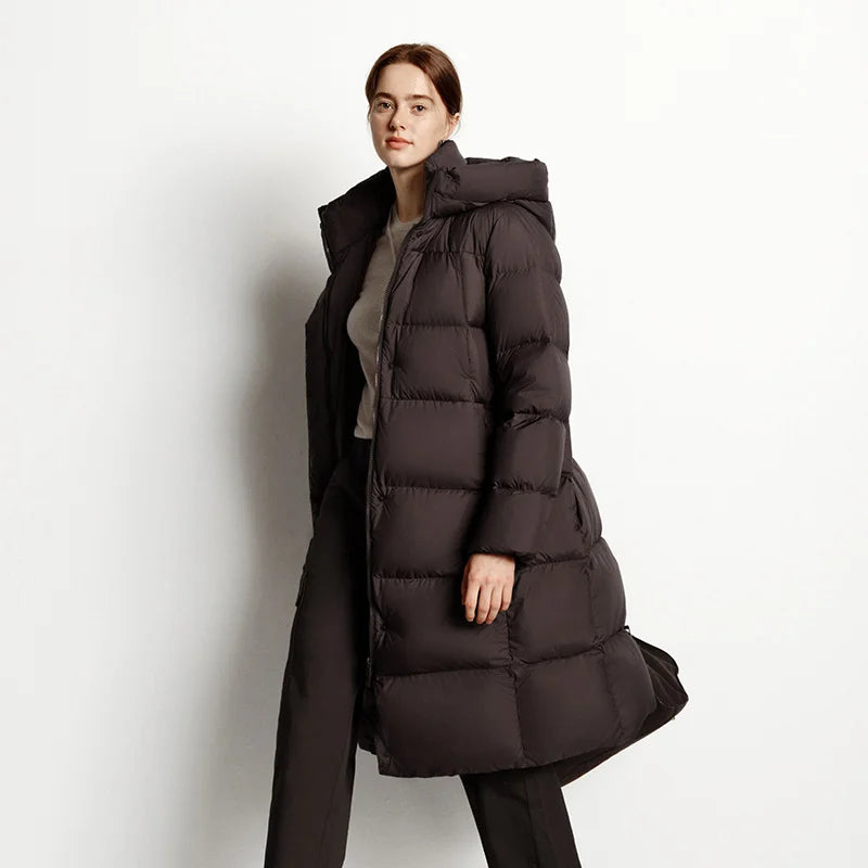 Long Waterproof Hooded Down Jacket – Loose Thick Windproof Winter Coat for Women