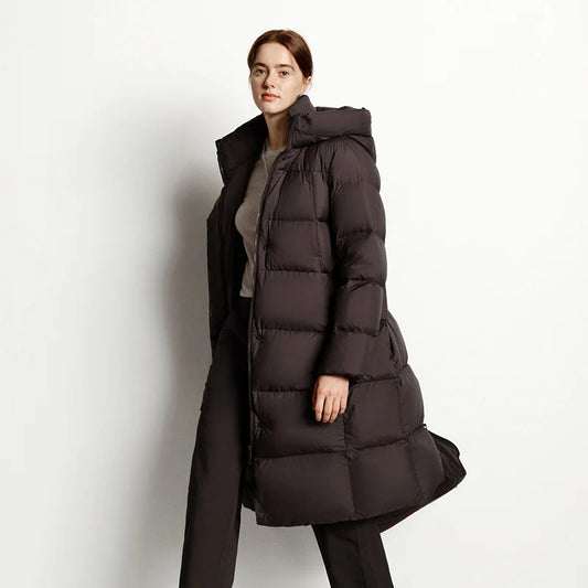 Long Waterproof Hooded Down Jacket – Loose Thick Windproof Winter Coat for Women