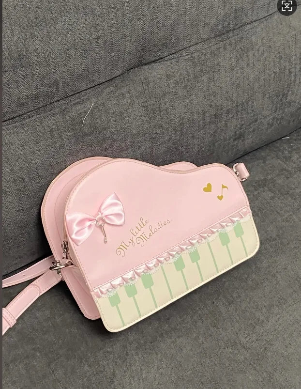 Cute Pink Piano Mini Crossbody Bag – Aesthetic Kawaii Leather Messenger Purse
