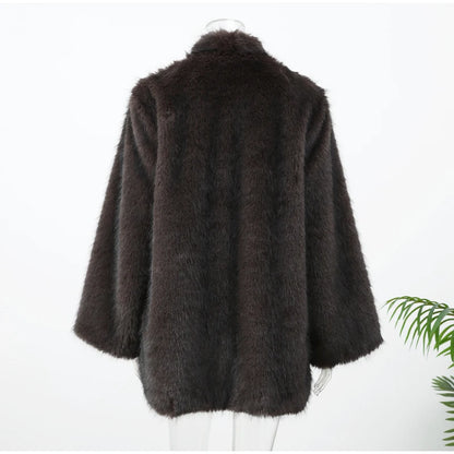 Medium Fur Coat For Women – Elegant Lapel Overcoat Multicolor 2025