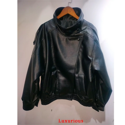Oversized Black Leather Jacket For Women – Casual Chic Fall Streetwear 2025