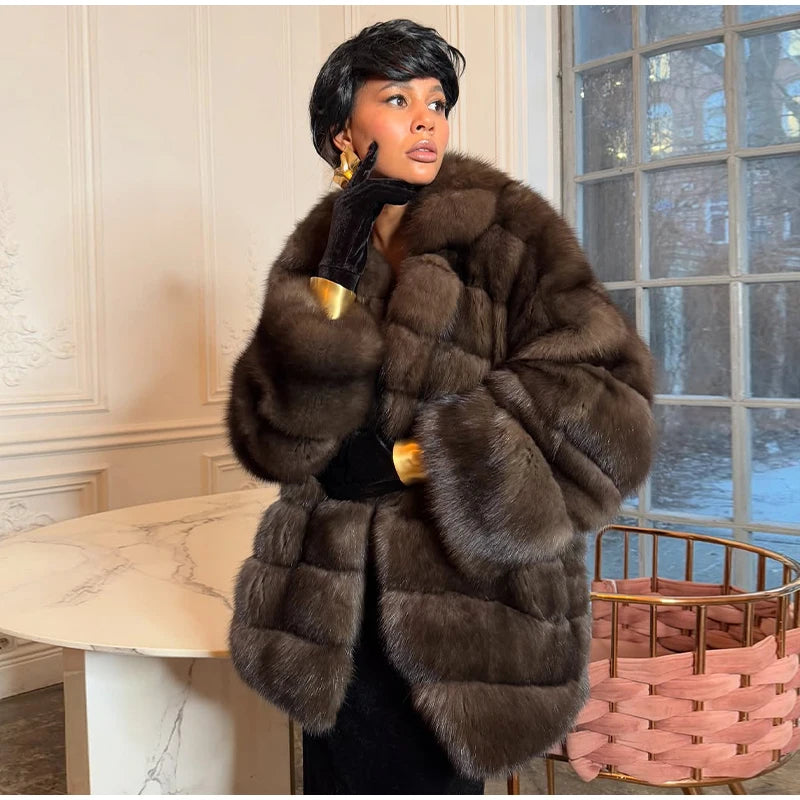 Fluffy Patchwork Faux Fur Coat For Women – Loose Winter Streetwear