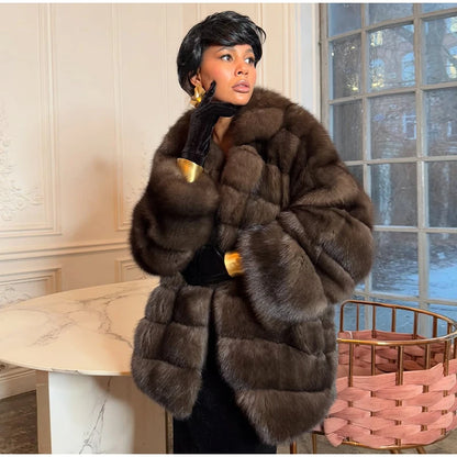 Fluffy Patchwork Faux Fur Coat For Women – Loose Winter Streetwear