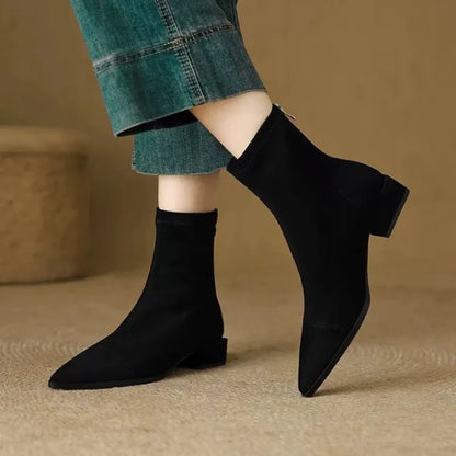 Plus-Size Pointed Toe Boots Women Winter Low Heel Short