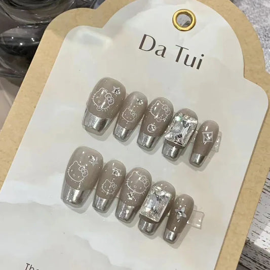 10 Pcs Wearing False Nails Fake Nails Pure Handmade 【Barbie】 Complimentary Nail Enhancement Kit