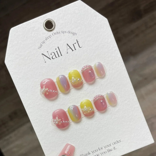  10Pcs Short Handmade Press On Nails Gradient Cute Fake Nails Full Cover Ballerina with Acrylic Wearable Manicure Artificial Nail -  - DYAVOR® 