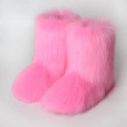 Faux Fur Boots Fluffy Plush Women Winter 2025