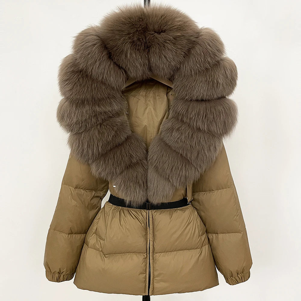 Luxury Down Puffer Jacket with Real Fox Fur Hood – Thick Waterproof Winter Parka for Women