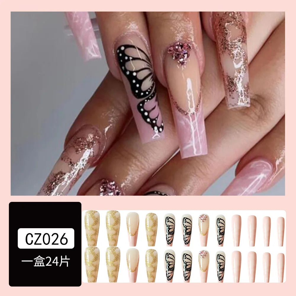 Handmade Soft Gel Diamond Fake Nails 24Pcs Clear Boxed Full Cover Crystal Nail Tips Easy to Press On Nails Soft Gel False Tips