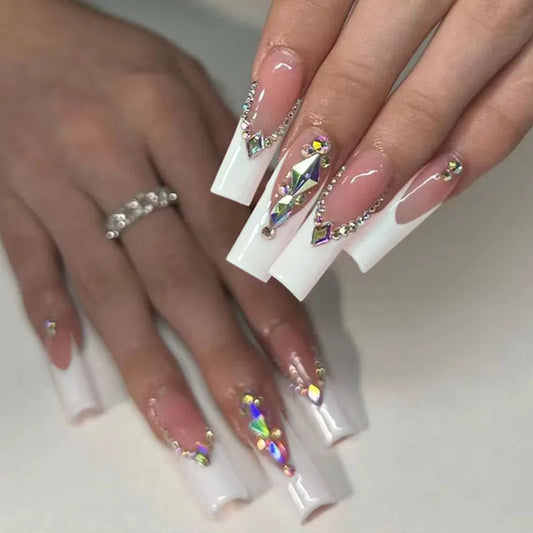  24Pcs Long Coffin False Nails Glitter Fake Nail with Rhinestones Press on Nails Full Cover Nail Tips Detachable Fake Fingernails -  - DYAVOR® 