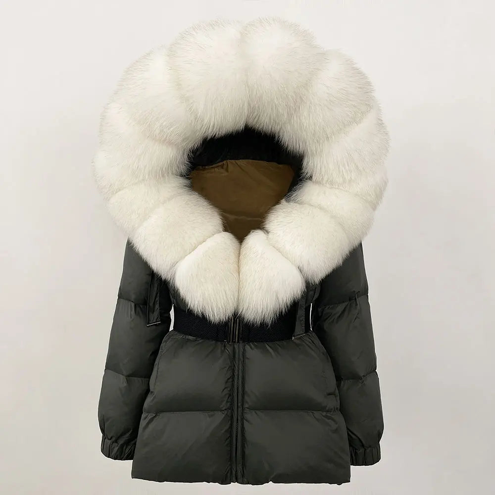 Luxury Down Puffer Jacket with Real Fox Fur Hood – Thick Waterproof Winter Parka for Women