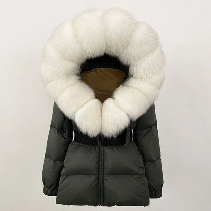 Luxury Down Puffer Jacket with Real Fox Fur Hood – Thick Waterproof Winter Parka for Women