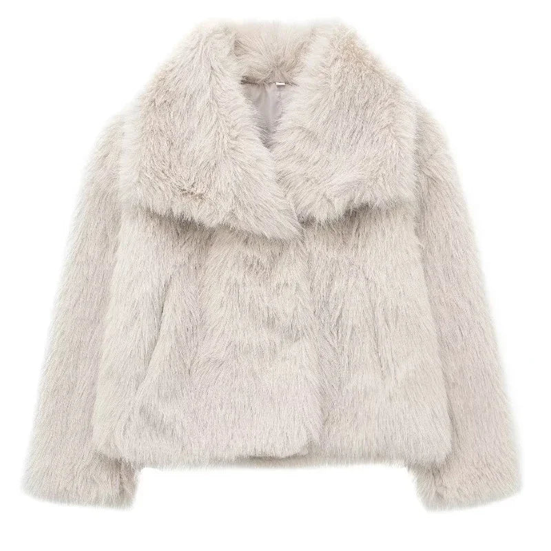 Plush Faux Fur Fluffy Coat Cozy Autumn Winter Jacket Women