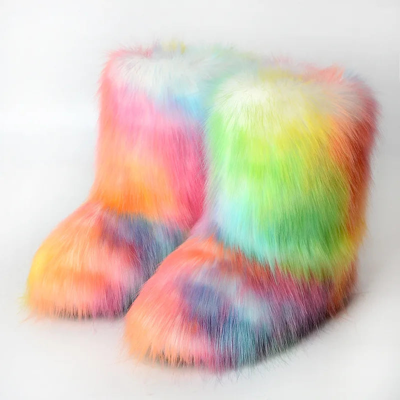 Faux Fur Boots Fluffy Plush Women Winter 2025