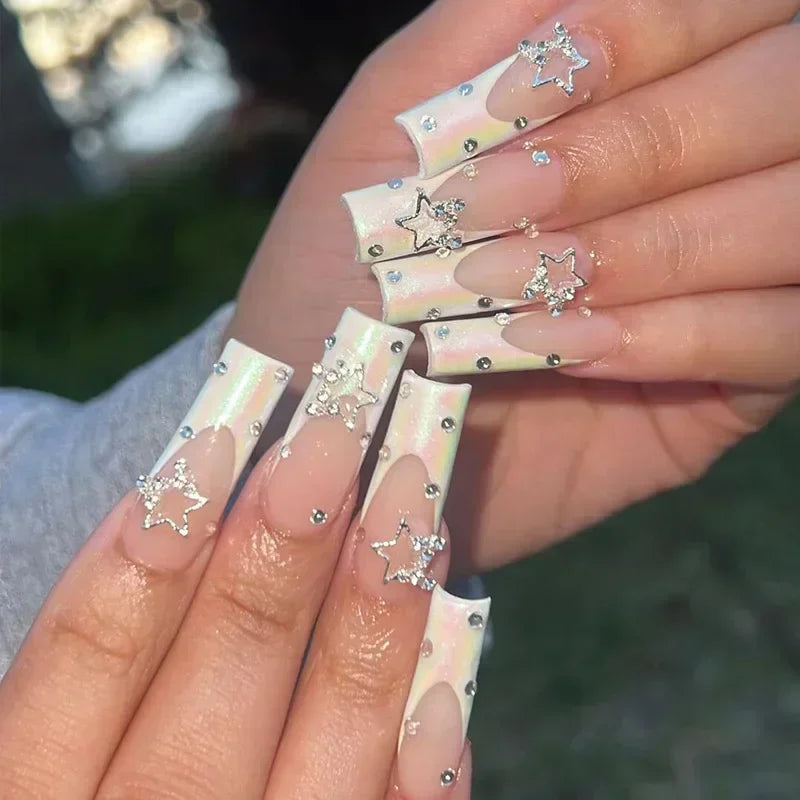  24Pcs Pink Bow Design False Nails Long Ballet Press on Nails with Pearl Wearable Coffin Fake Nails French Square Finger Nail -  - DYAVOR® 