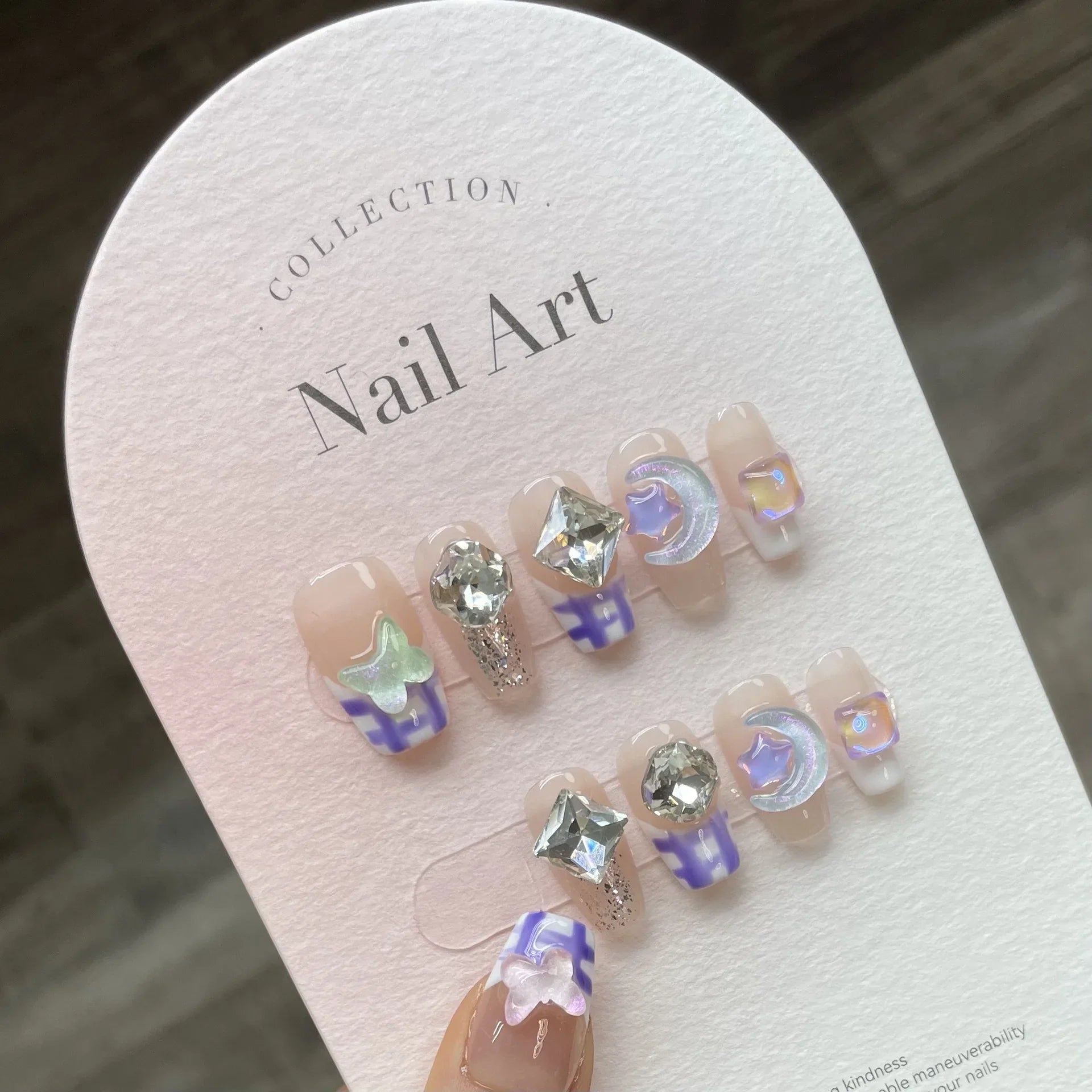  Handmade Purple Press on Nails with Glitter Design Reusable French Fake Nails with Glue Naitifical Fingernail Tips Nail Art Y2k -  - DYAVOR® 