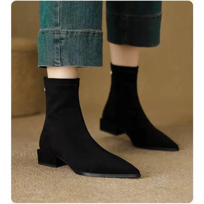 Plus-Size Pointed Toe Boots Women Winter Low Heel Short