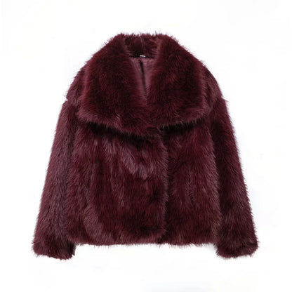 Faux Fur Brown Oversized Jacket – Fall Winter Streetwear Elegant Coat Women