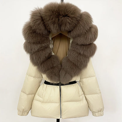 Luxury Down Puffer Jacket with Real Fox Fur Hood – Thick Waterproof Winter Parka for Women