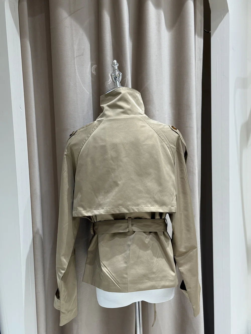 Cropped Trench Jacket For Women – Belted Waist Double-Breasted 2025