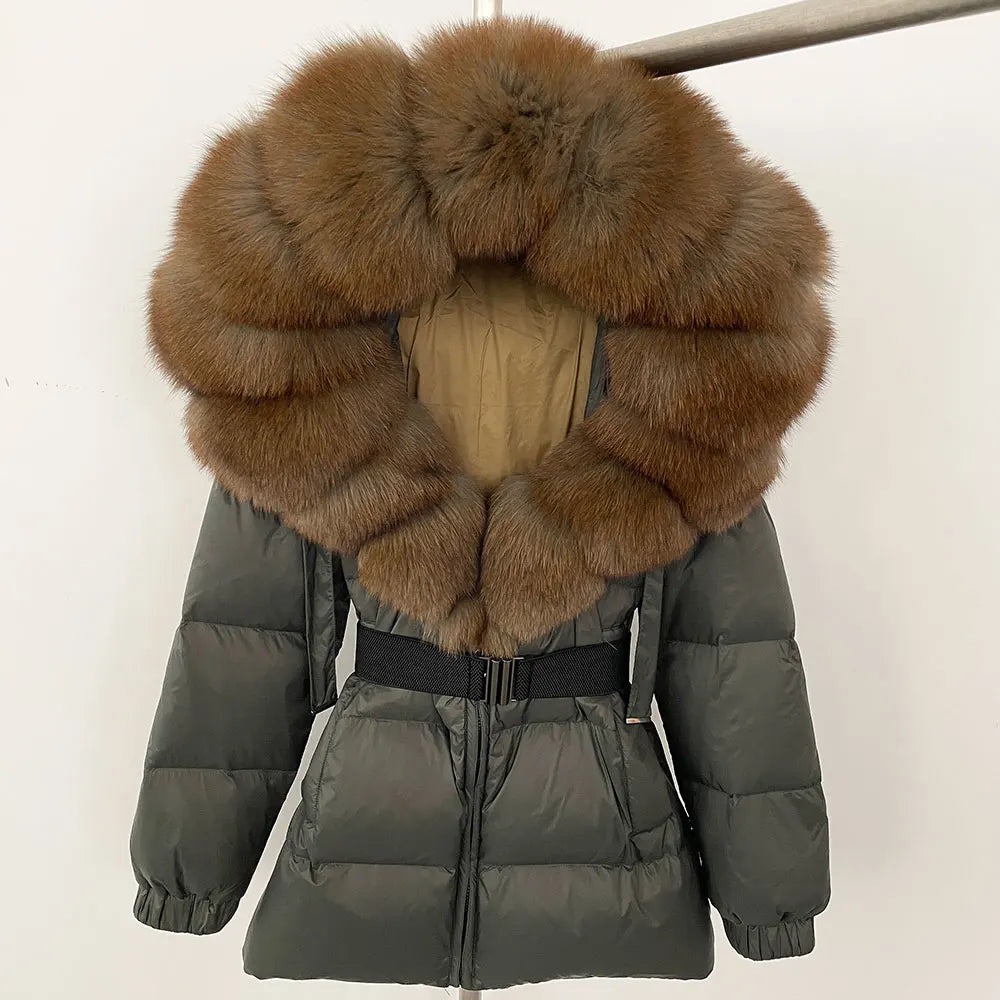 Luxury Down Puffer Jacket with Real Fox Fur Hood – Thick Waterproof Winter Parka for Women