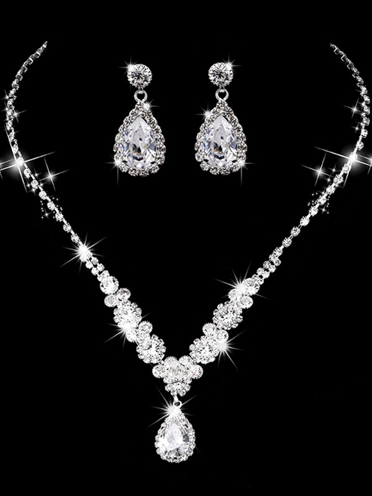  Missord Shiny Pear Cut Stone Necklace Earring Set MRL1022 - Jewelry Set - DYAVOR® 