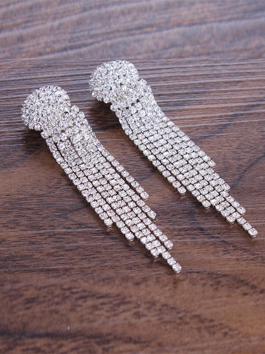  Missord Metal Inlay Rhinestone Tassel Earrings MSE101074 - Earrings - DYAVOR® 