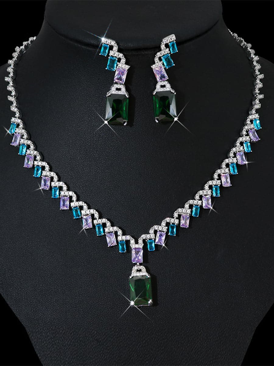 Missord Emerald Cut Zircon Necklace & Drop Earrings Set MRL1011