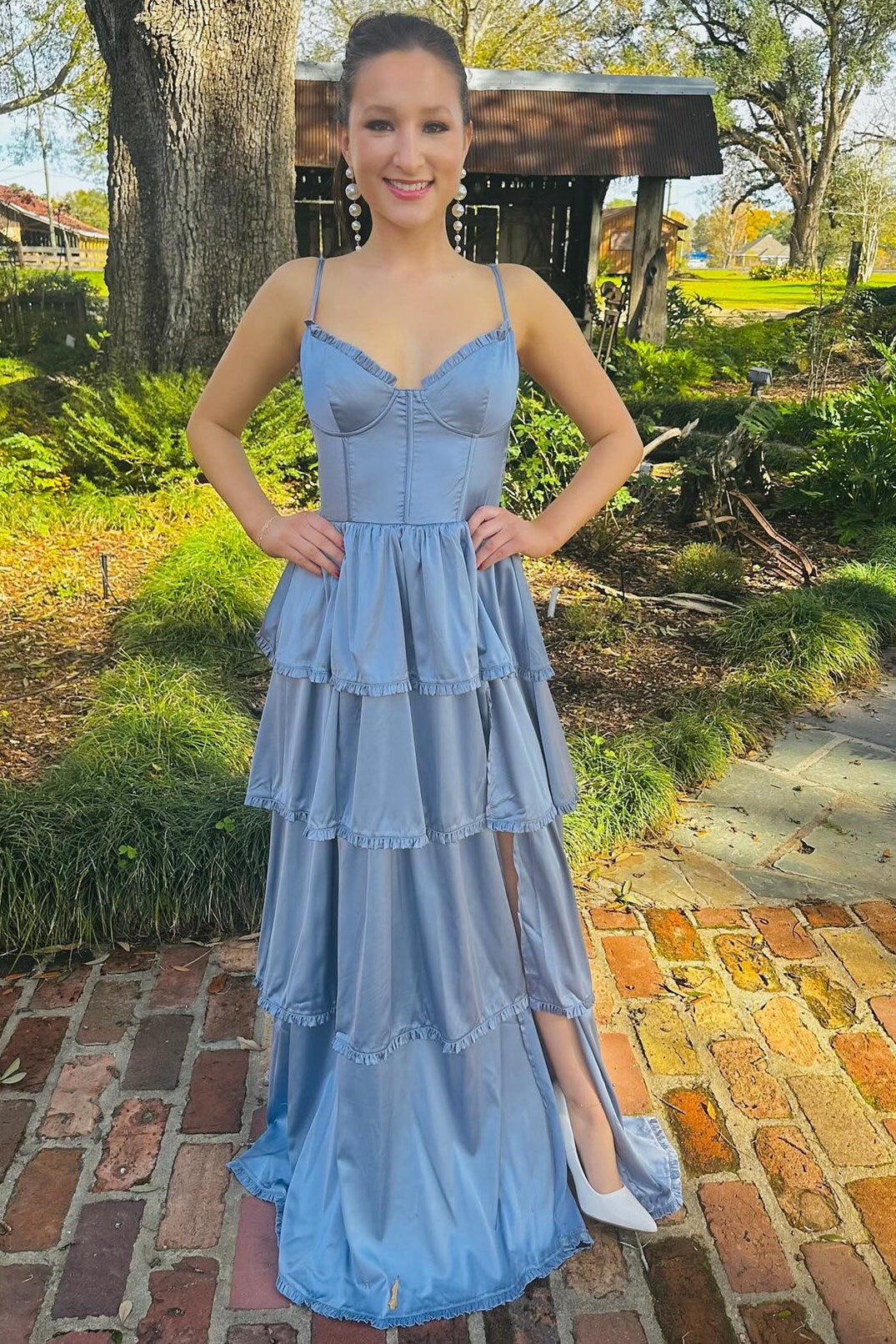  Periwinkle Corset Multi-Layer Ruffle Long Prom Dress - Prom Dresses - DYAVOR® 