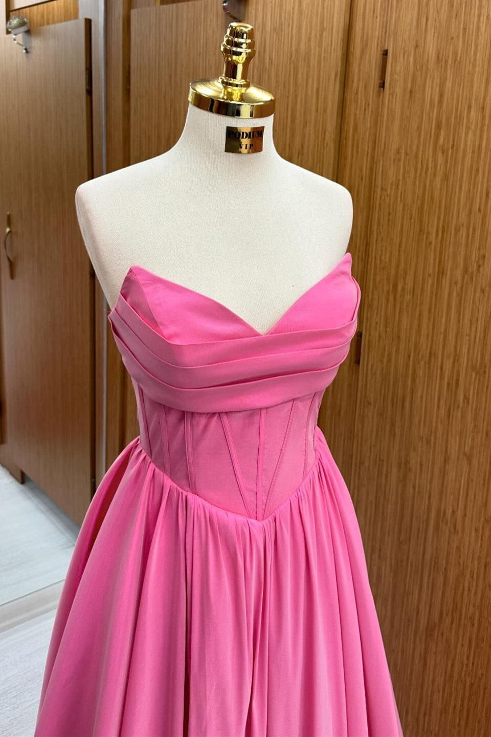  Hot Pink Strapless Lace-Up A-Line Long Formal Dress - Prom Dresses - DYAVOR® 