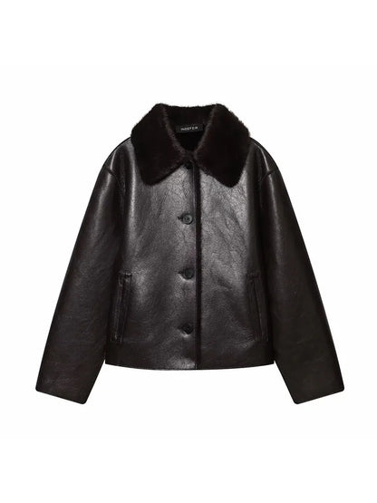 Reversible Faux Leather & Plush Winter Coat For Women | Warm Luxury Jacket