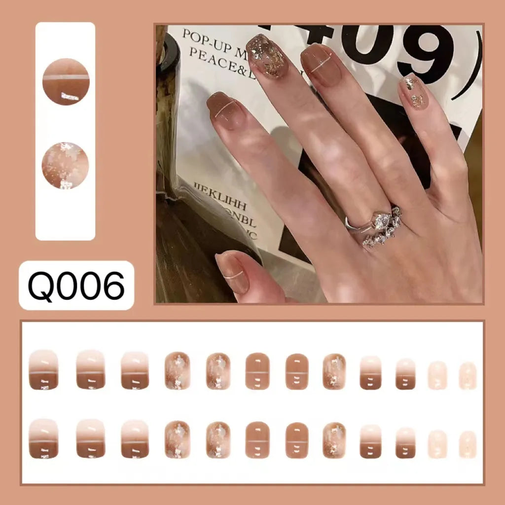  Wearable Silver Stripes Y2k False Nails Long Almond Round Fashion Nail Tips Press On With Silver Beads Designs Fake Nails Art -  - DYAVOR® 