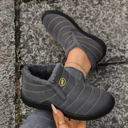 Fur Lined Ankle Boots Women Winter Warm Waterproof Slip-On Short Shoes