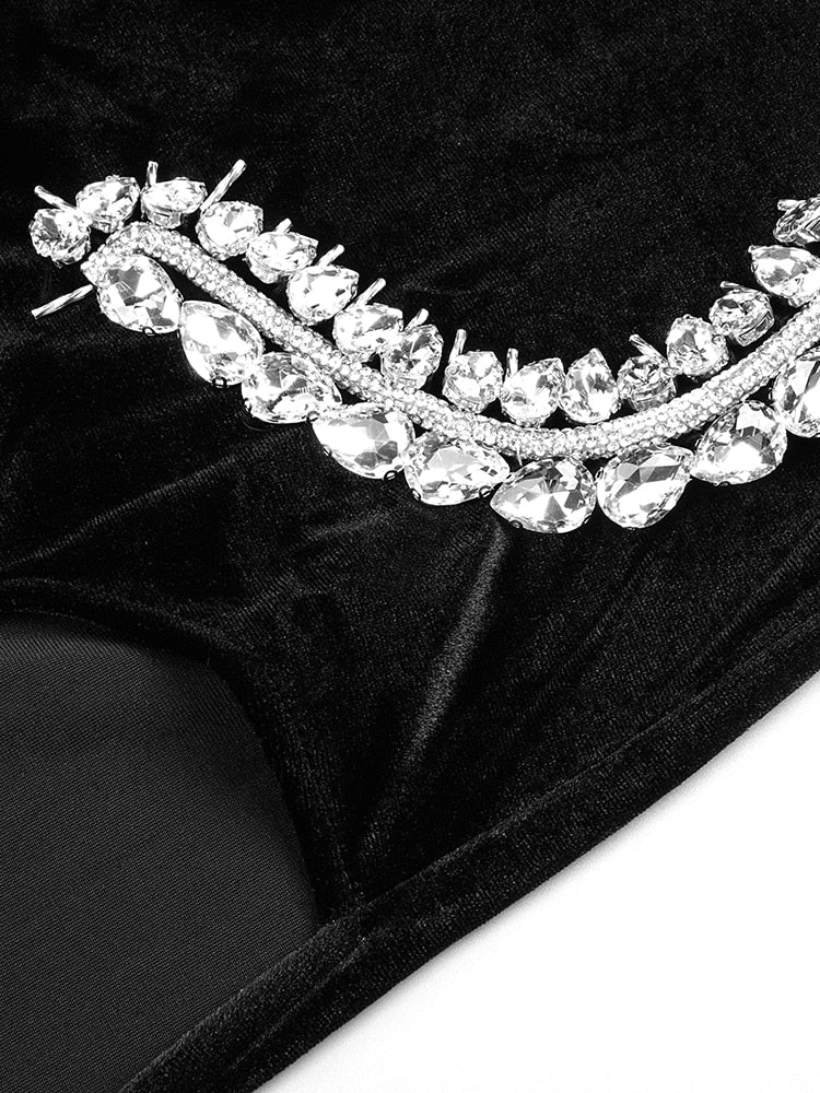  Black Velvet Dress with Slit and Open Shoulders -  - DYAVOR® 