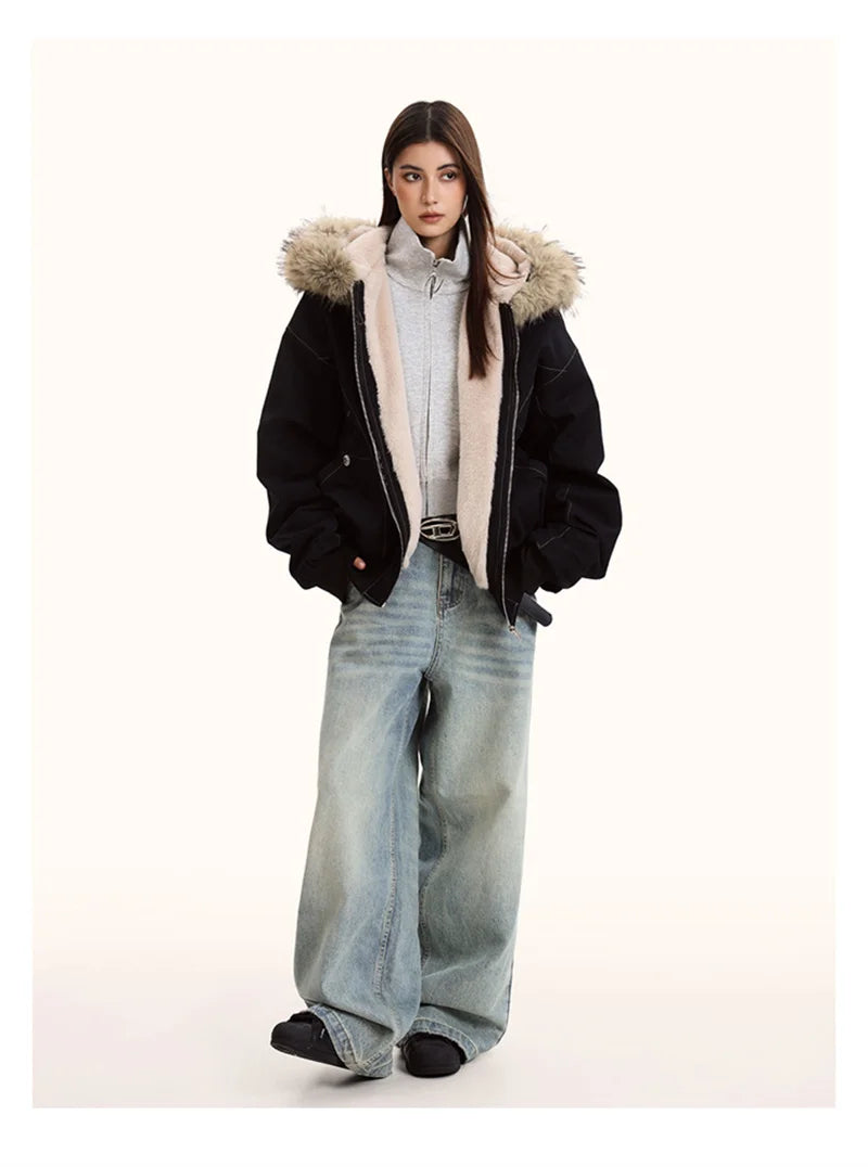 Fur Collar Hooded Parka For Women – Thick Padded Winter Jacket