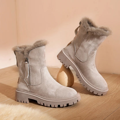 Snow Boots Platform Plush Women Winter Warm Non-Slip Short Suede Fashion Flats