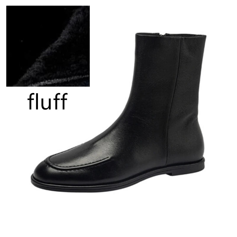 Genuine Leather Ankle Boots Women Winter Flat Short Knight Shoes