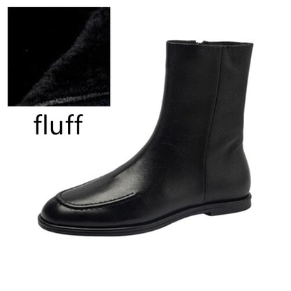 Genuine Leather Ankle Boots Women Winter Flat Short Knight Shoes