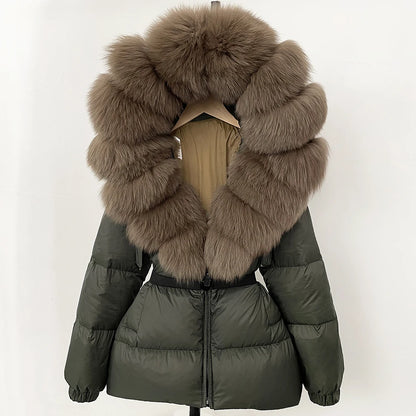 Luxury Down Puffer Jacket with Real Fox Fur Hood – Thick Waterproof Winter Parka for Women