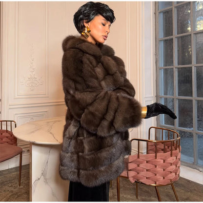 Fluffy Patchwork Faux Fur Coat For Women – Loose Winter Streetwear