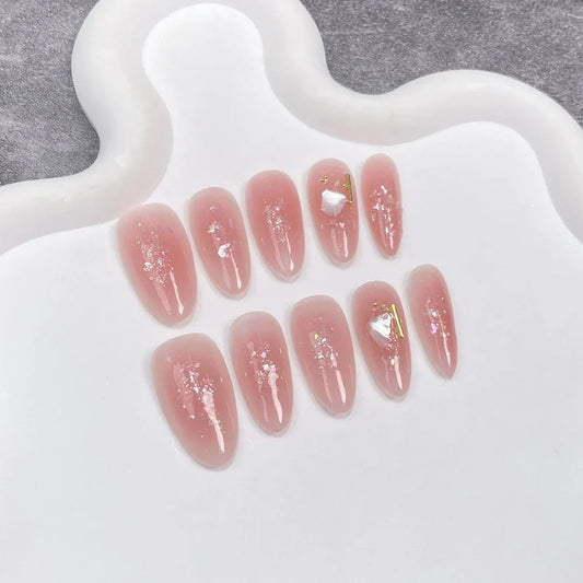  Handmade Pink Nails Set Press on Cute Korean Medium-length Artifical Nails Full Cover Nail Tips with Design Adhesive False Nails -  - DYAVOR® 