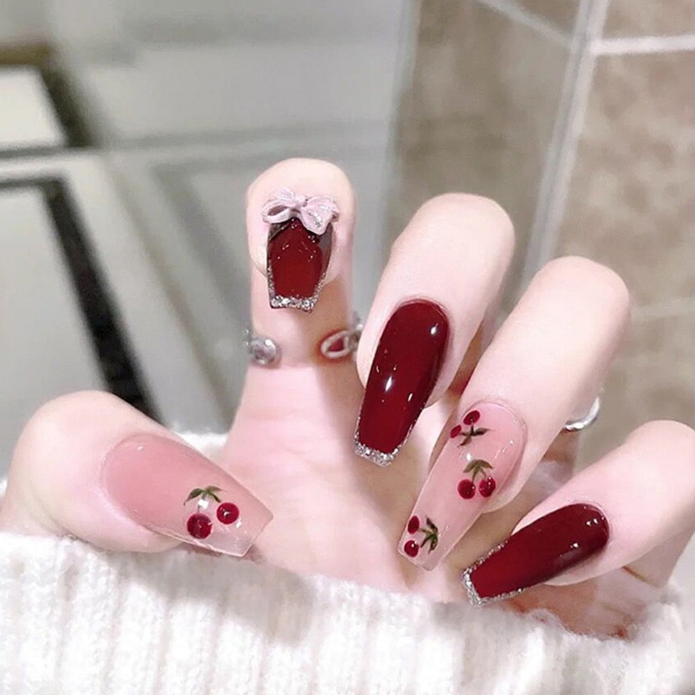  Red Cherry Press On Nails -  - DYAVOR® 