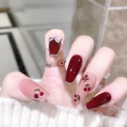  Red Cherry Press On Nails -  - DYAVOR® 