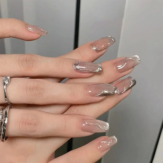  MAGO Handmade Press on Full Cover Professional 10pcs Nails Nude Cat Eye Gradient Short Reusable Finished Fake Nails -  - DYAVOR® 