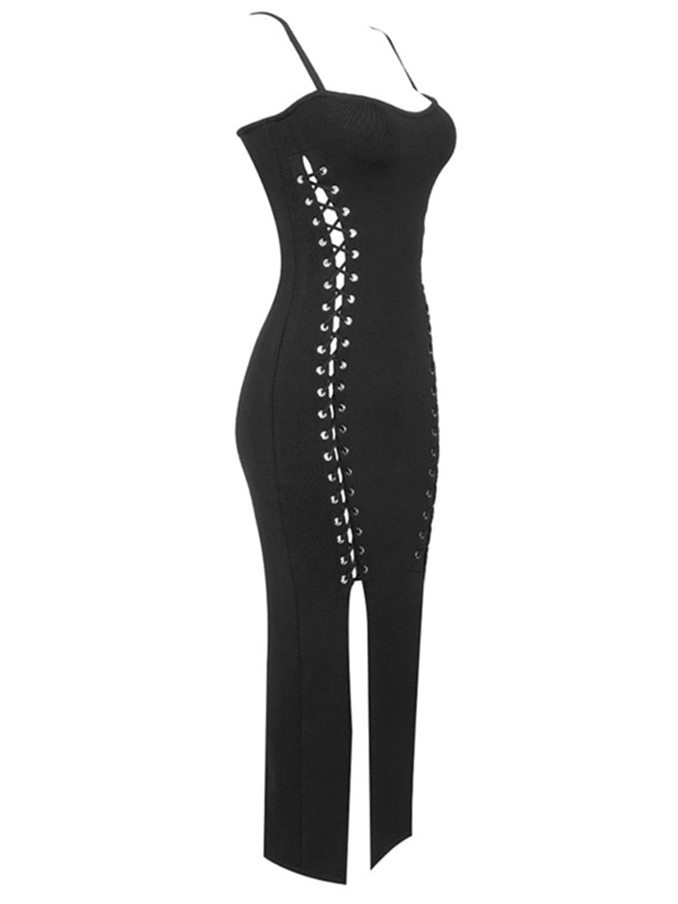  Lacing Black Midi Dress -  - DYAVOR® 