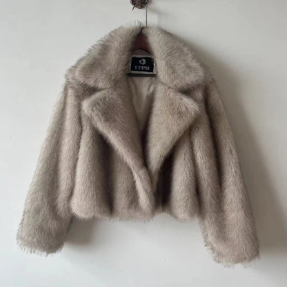 Luxury Autumn Winter Fur Coat Short Fluffy Fox Fur Jacket Cropped Women