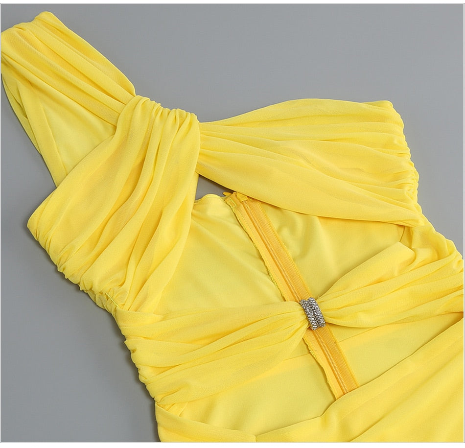 Yellow One-Shoulder Maxi Dress with Cutouts