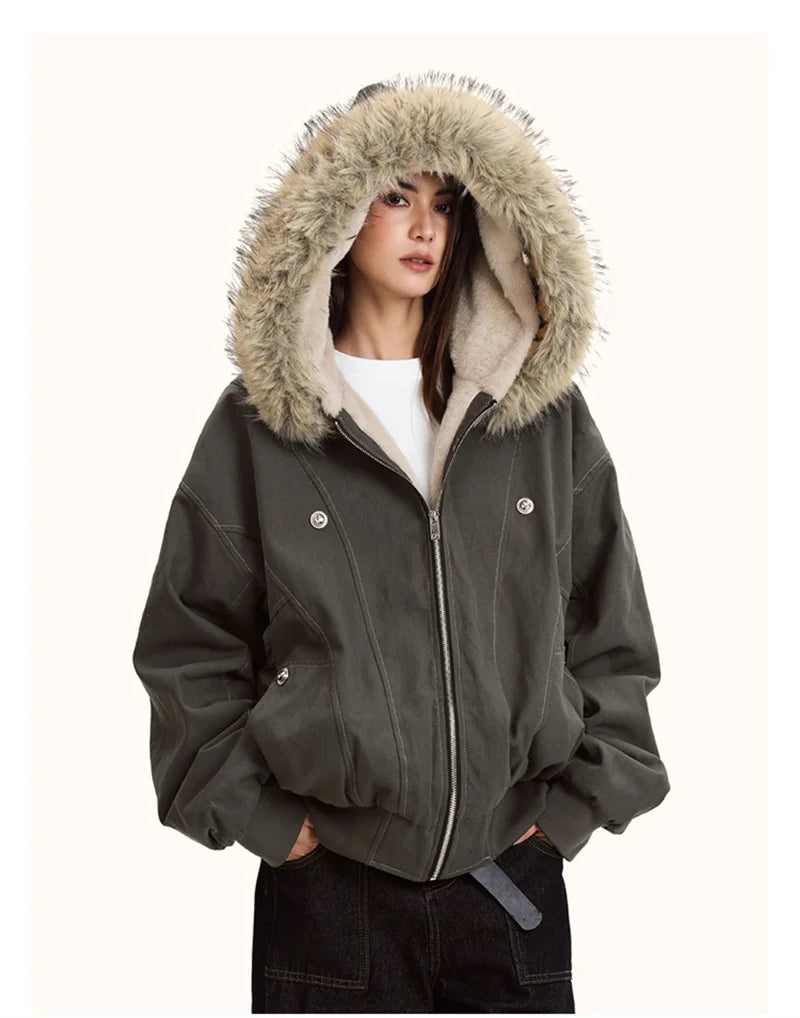 Fur Collar Hooded Parka For Women – Thick Padded Winter Jacket