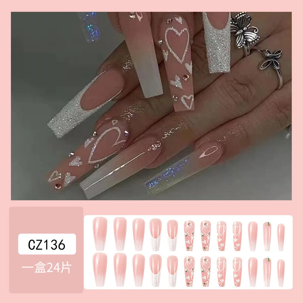 Handmade Soft Gel Diamond Fake Nails 24Pcs Clear Boxed Full Cover Crystal Nail Tips Easy to Press On Nails Soft Gel False Tips