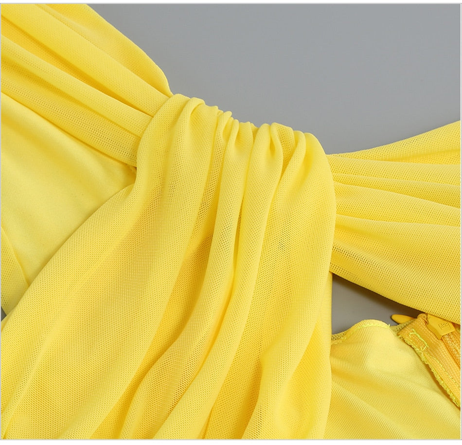 Yellow One-Shoulder Maxi Dress with Cutouts